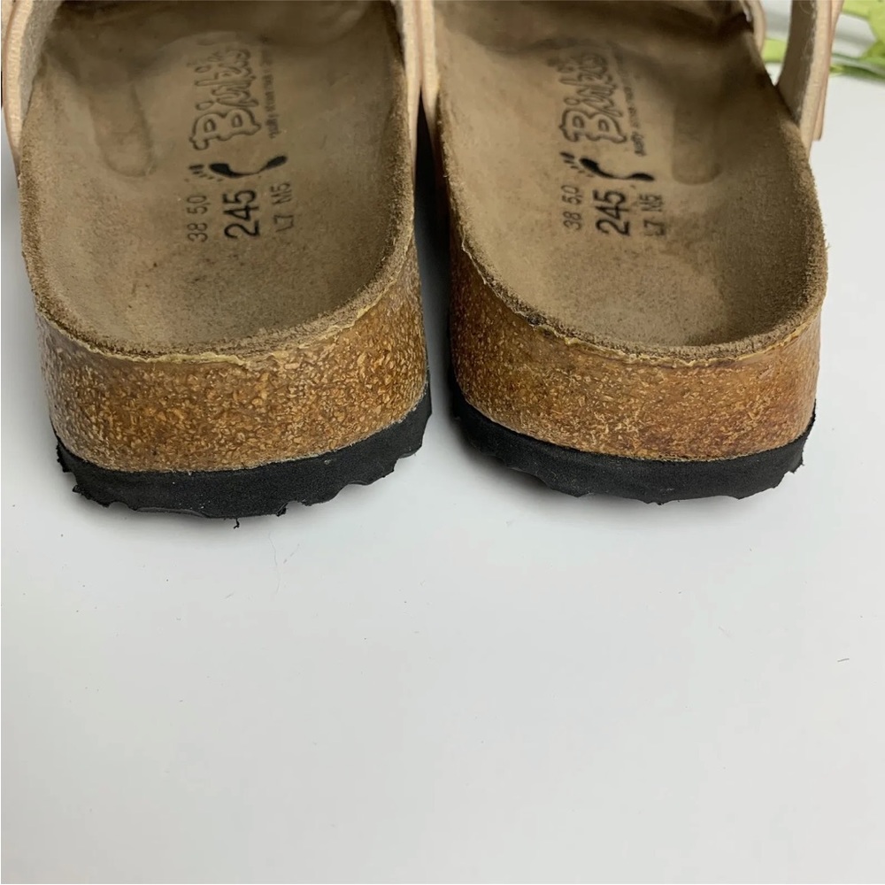 BIRKENSTOCK BIRKI'S Size 38 (7) Sandals Tan Brown Leather Rhinestone Buckle - Picture 9 of 12